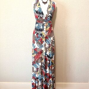 Colorful Leaf Print Maxi Dress